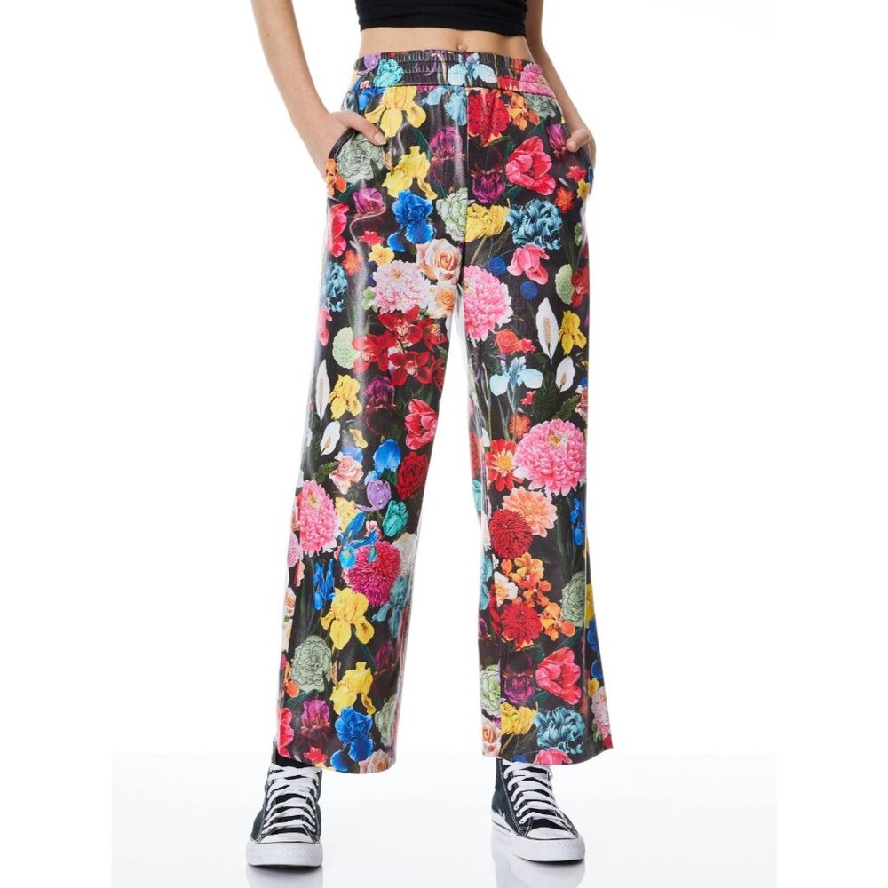 Alice + Olivia Benny Botanical Garden Pull Up Vegan Leather Pants XL